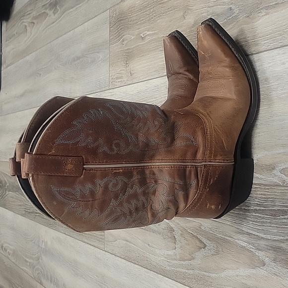 Laredo Brown with Blue Embroidery Tremaine 11" Leather Cowboy Boots 7 1/2 - Picture 6 of 10